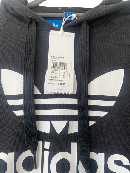 Adidas BNWT black ladies trefoil long sleeved cropped sweatshirt pullover hoodie - Picture 3 of 6